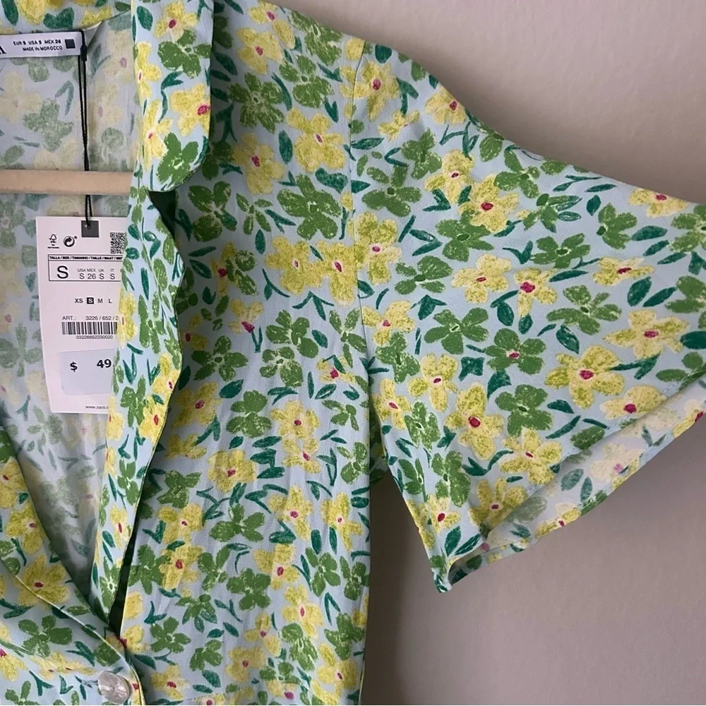 Zara Floral Button Collar Dress Skort Mini Spring Summer Small NWT